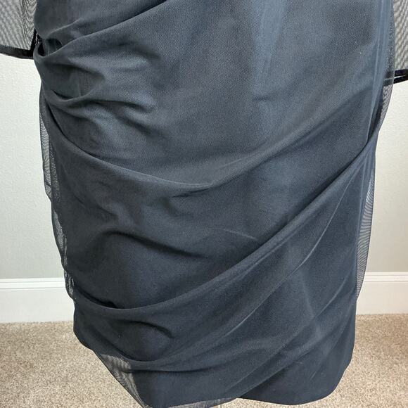 Calvin Klein Black Long Sleeve Sheath Cocktail Dress Size 22W Ruched Sheer Neck - Picture 8 of 12